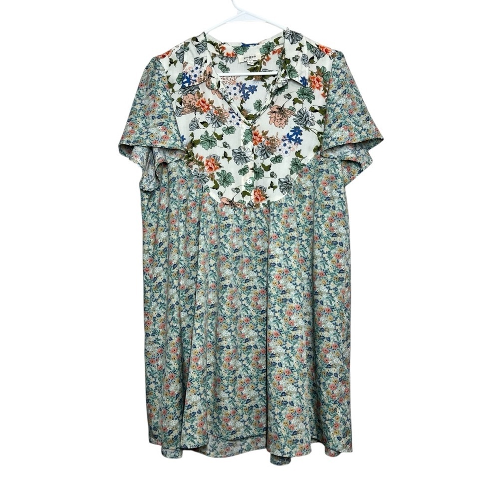 Umgee Floral Dress Womens Size Small Oversized Cottagecore Mini Fairycore Garden